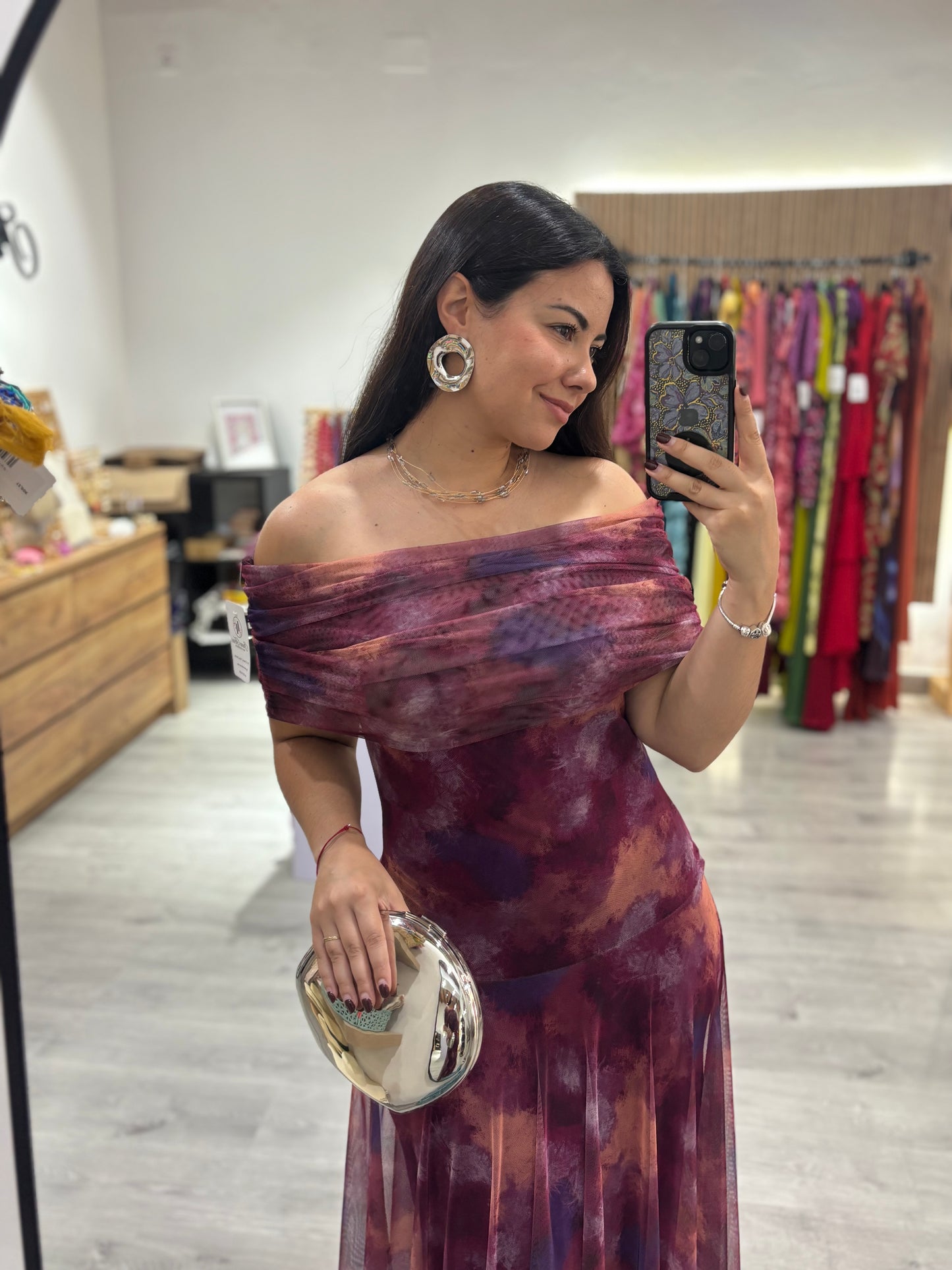 Vestido tul manga malva