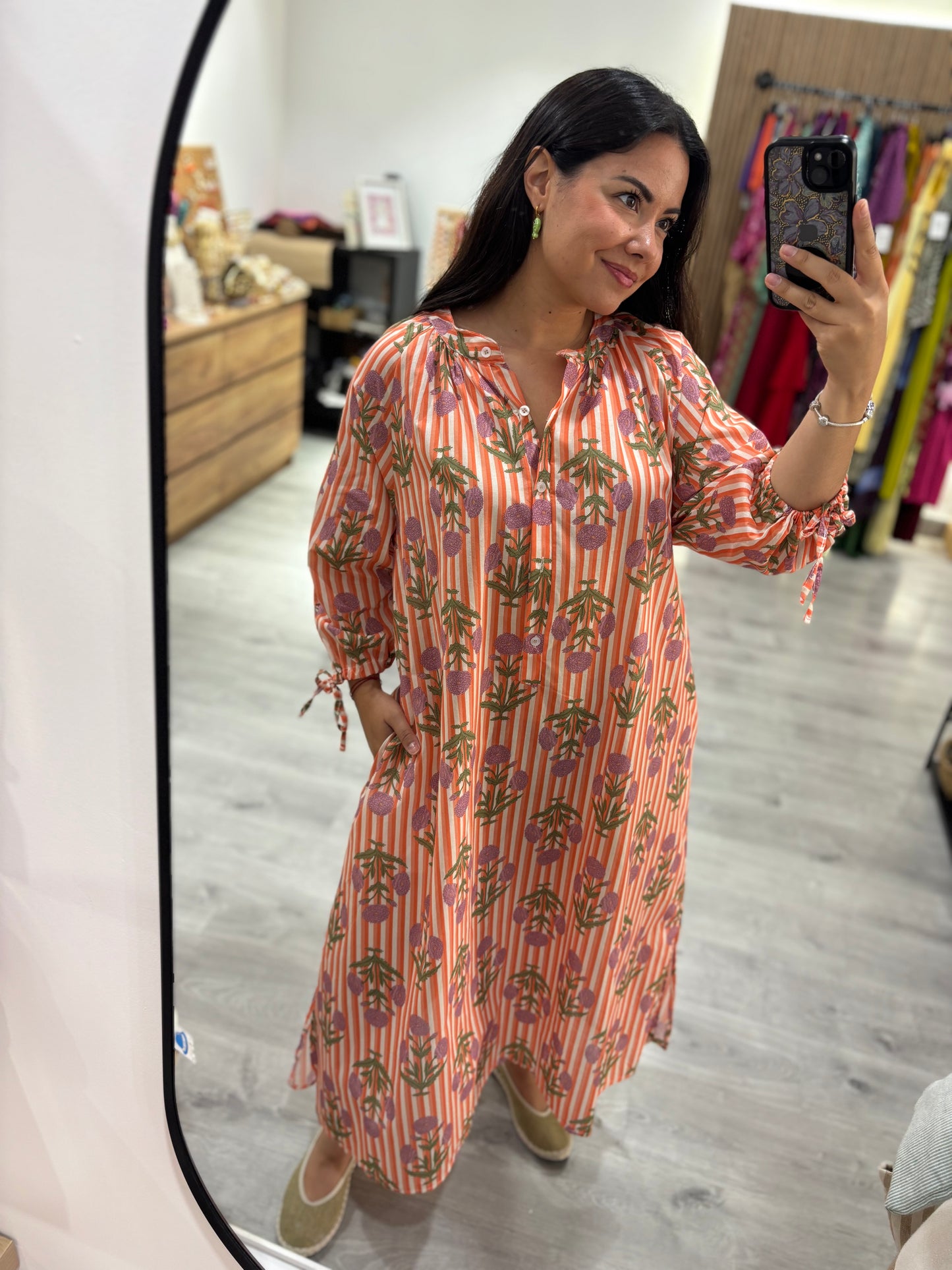 Vestido largo rayas coral