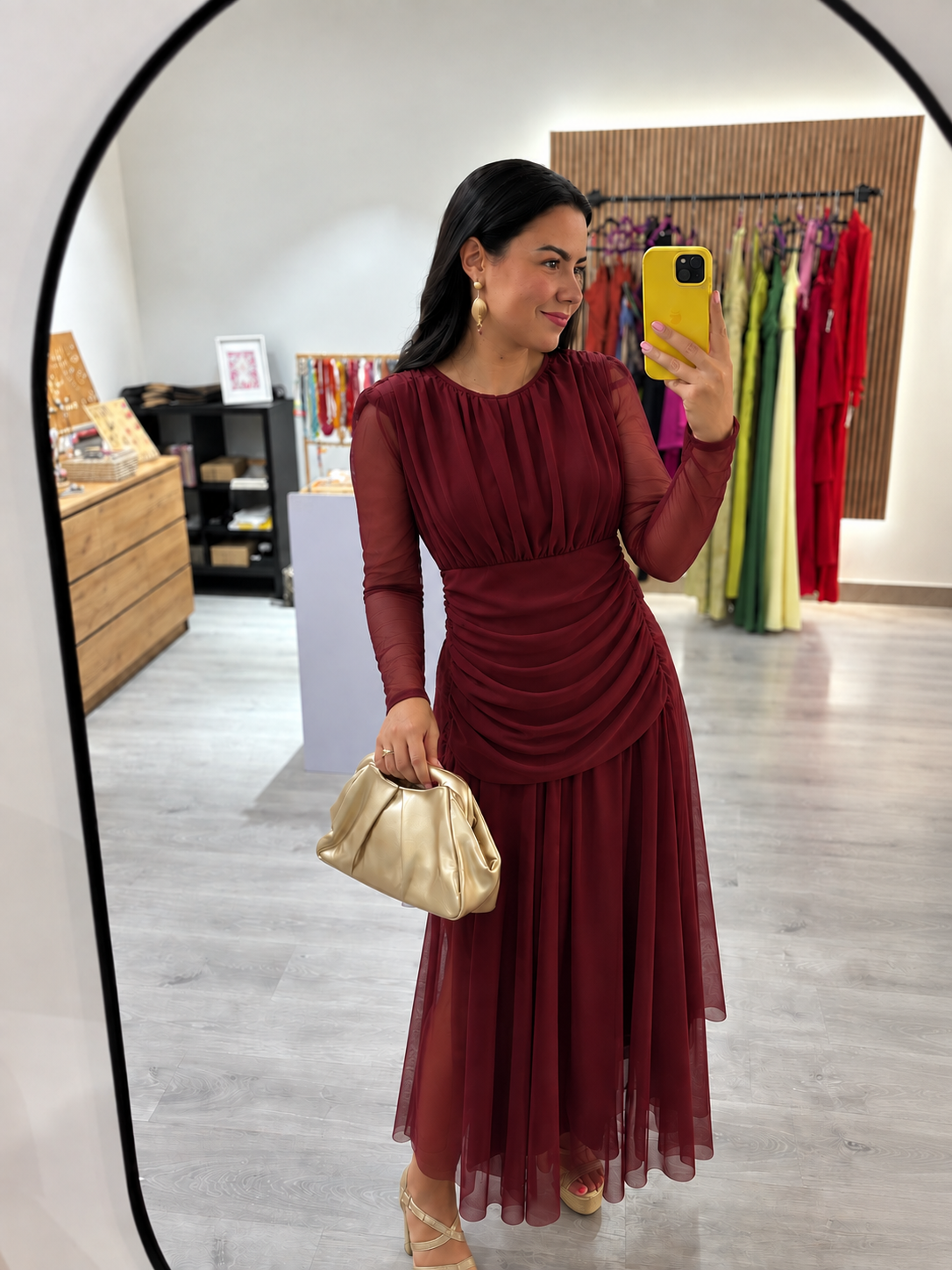 Vestido frunces liso