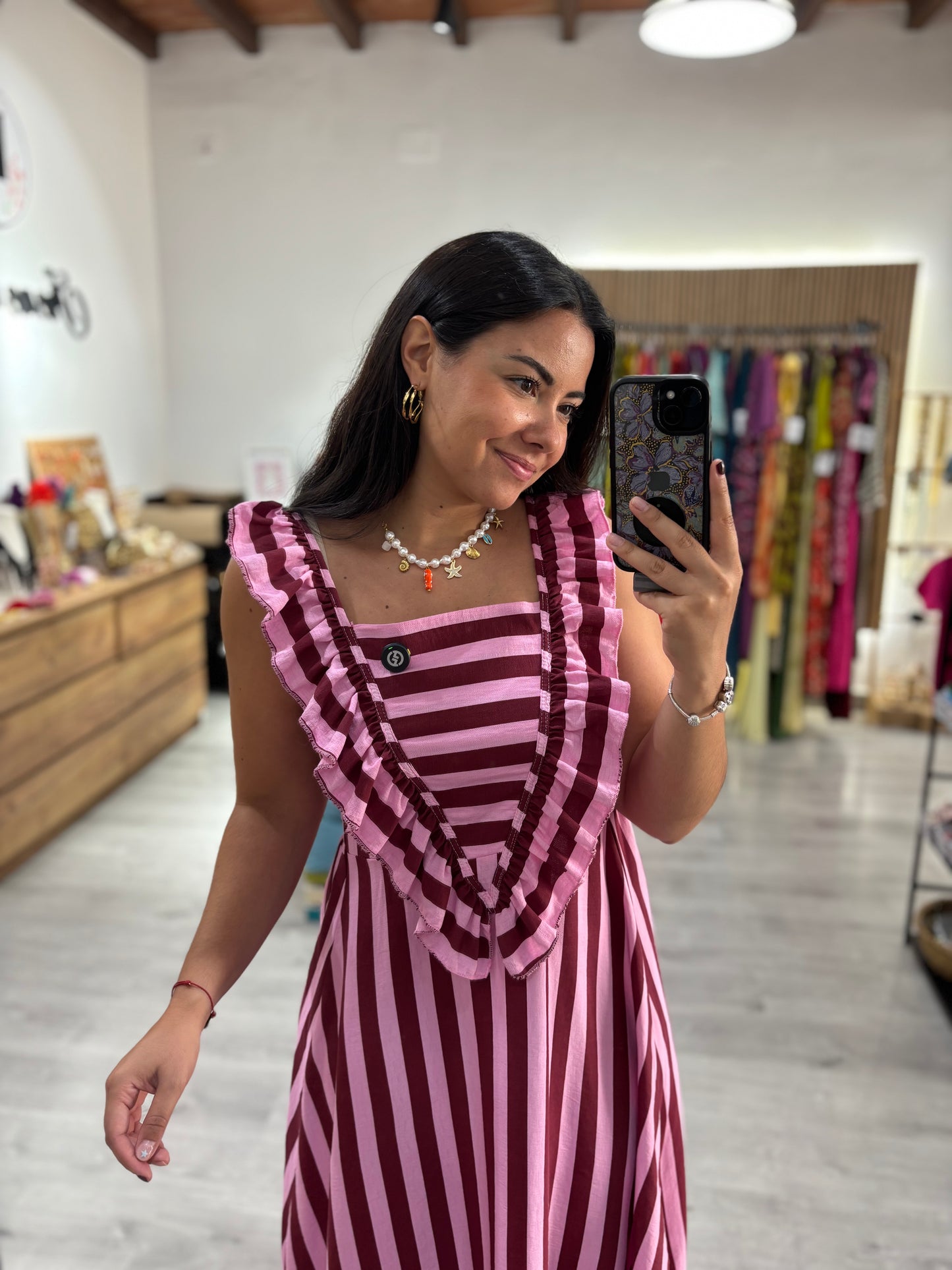 Vestido raya rosa