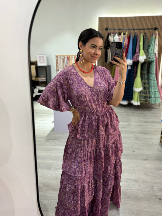 Vestido volantes malva