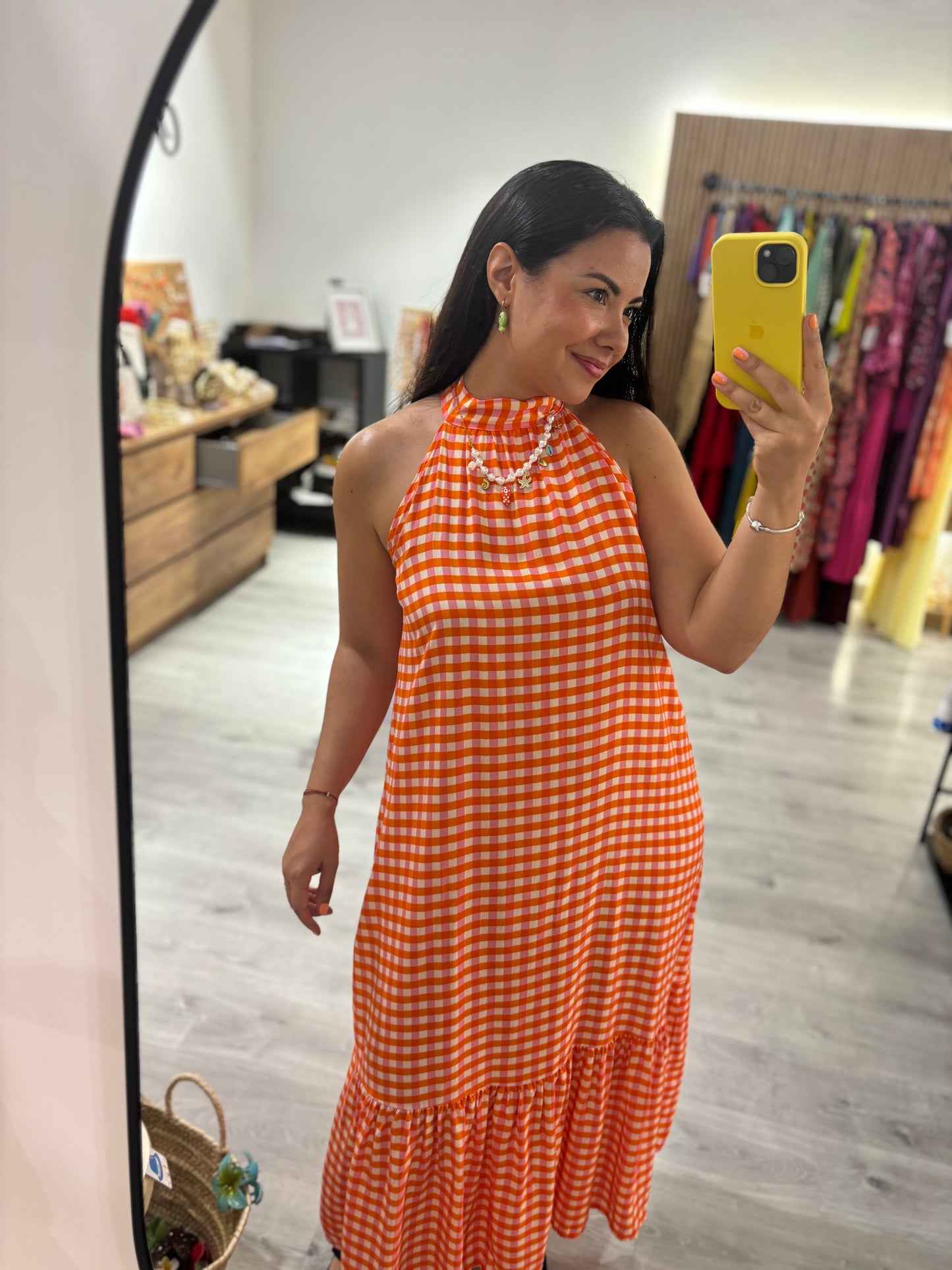 Vestido halter cuadro