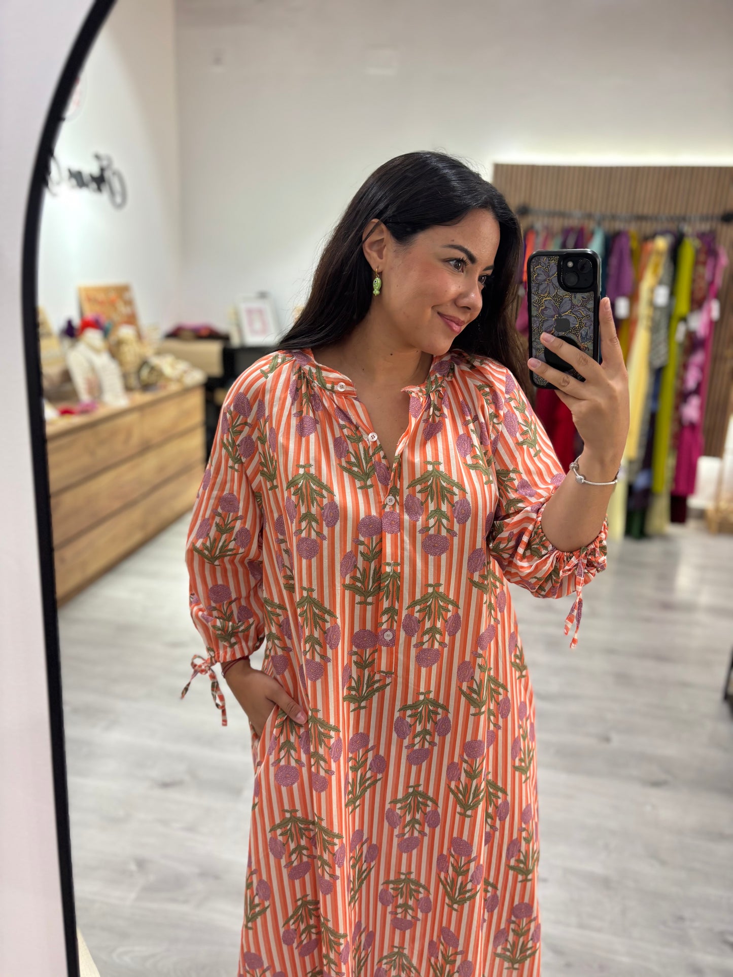Vestido largo rayas coral