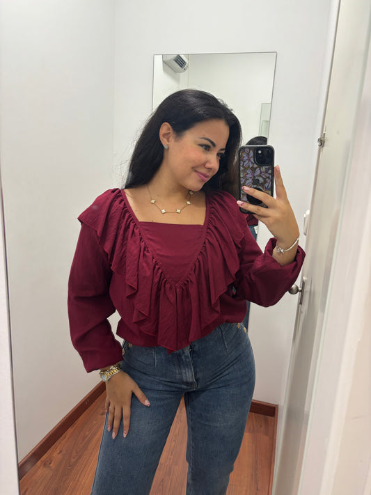 Blusa volante burdeos