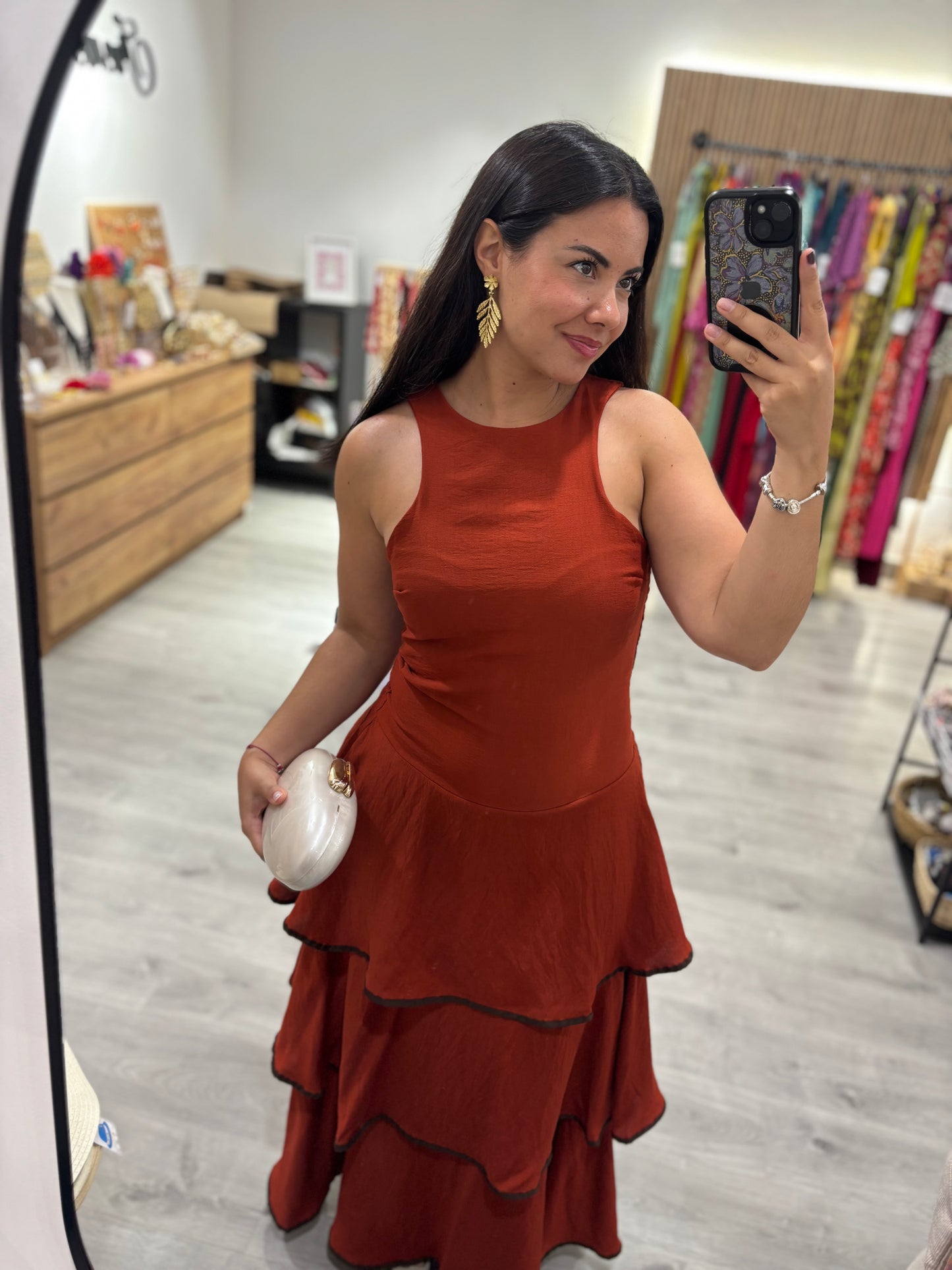 Vestido volante teja