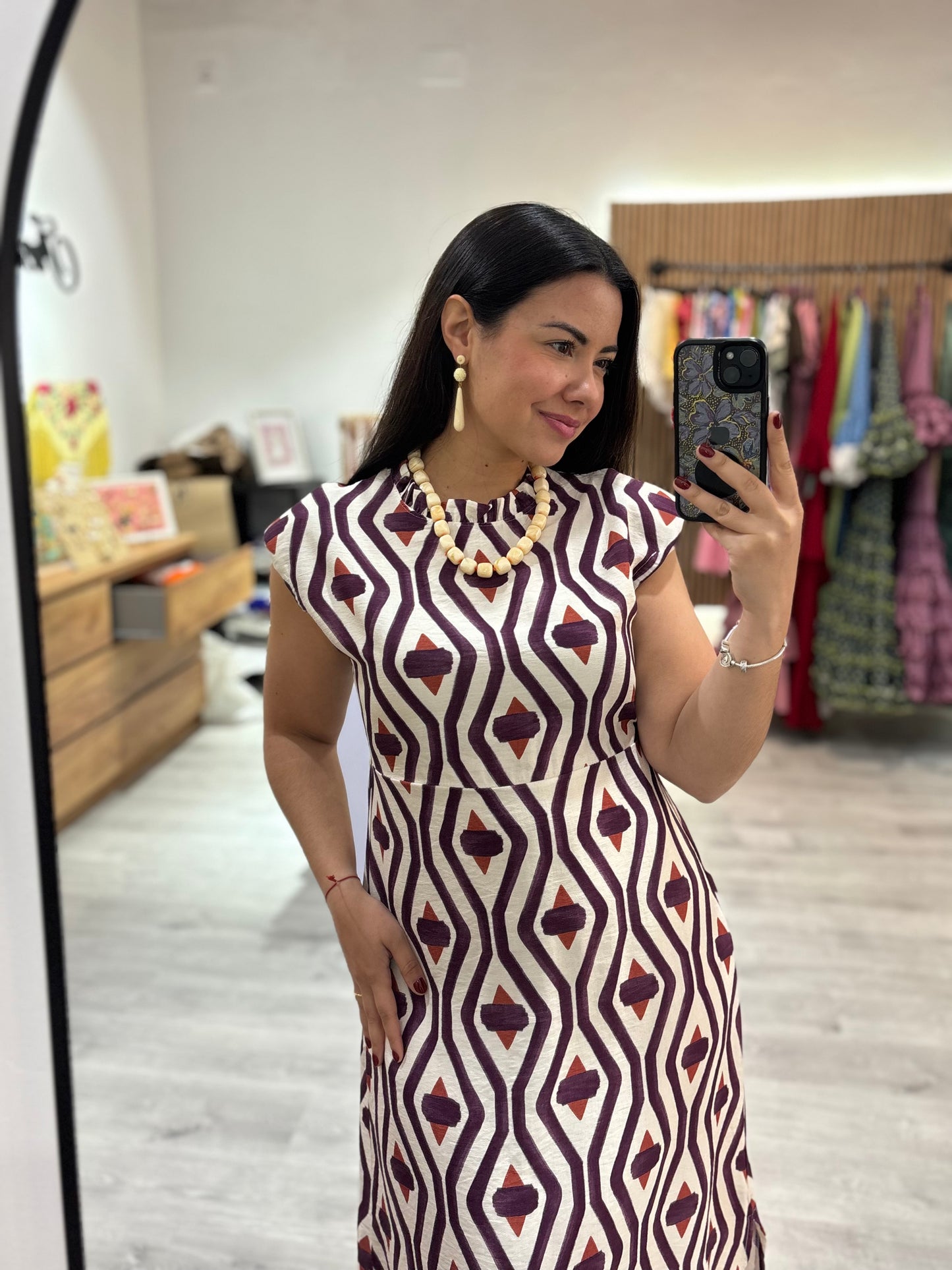 Vestido estampado geométrico malva