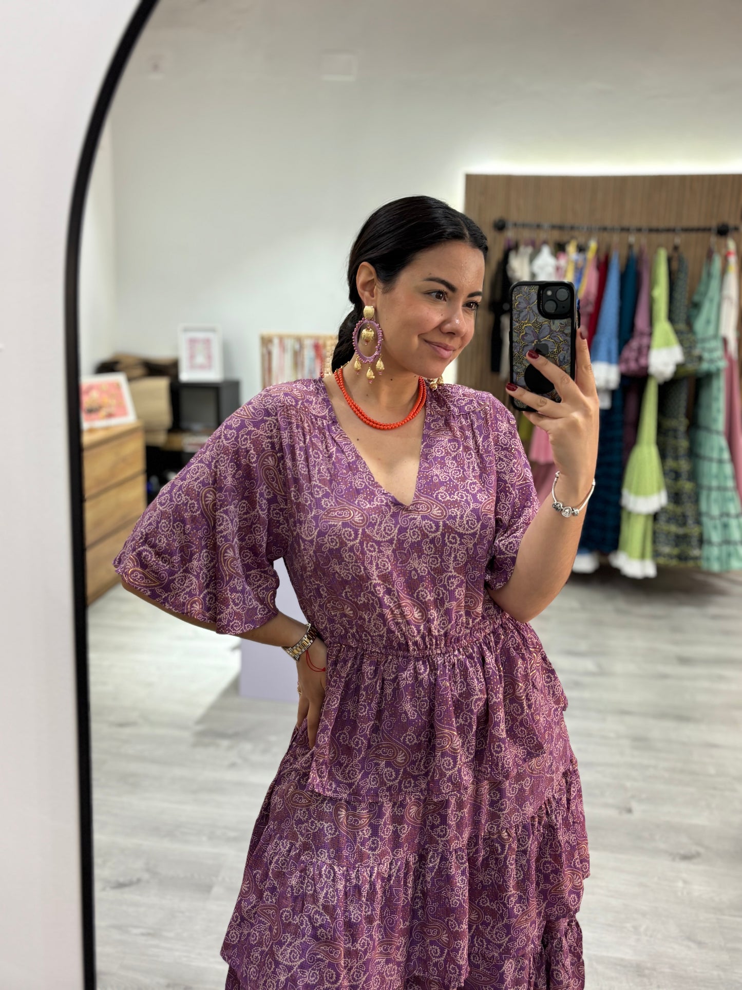 Vestido volantes malva