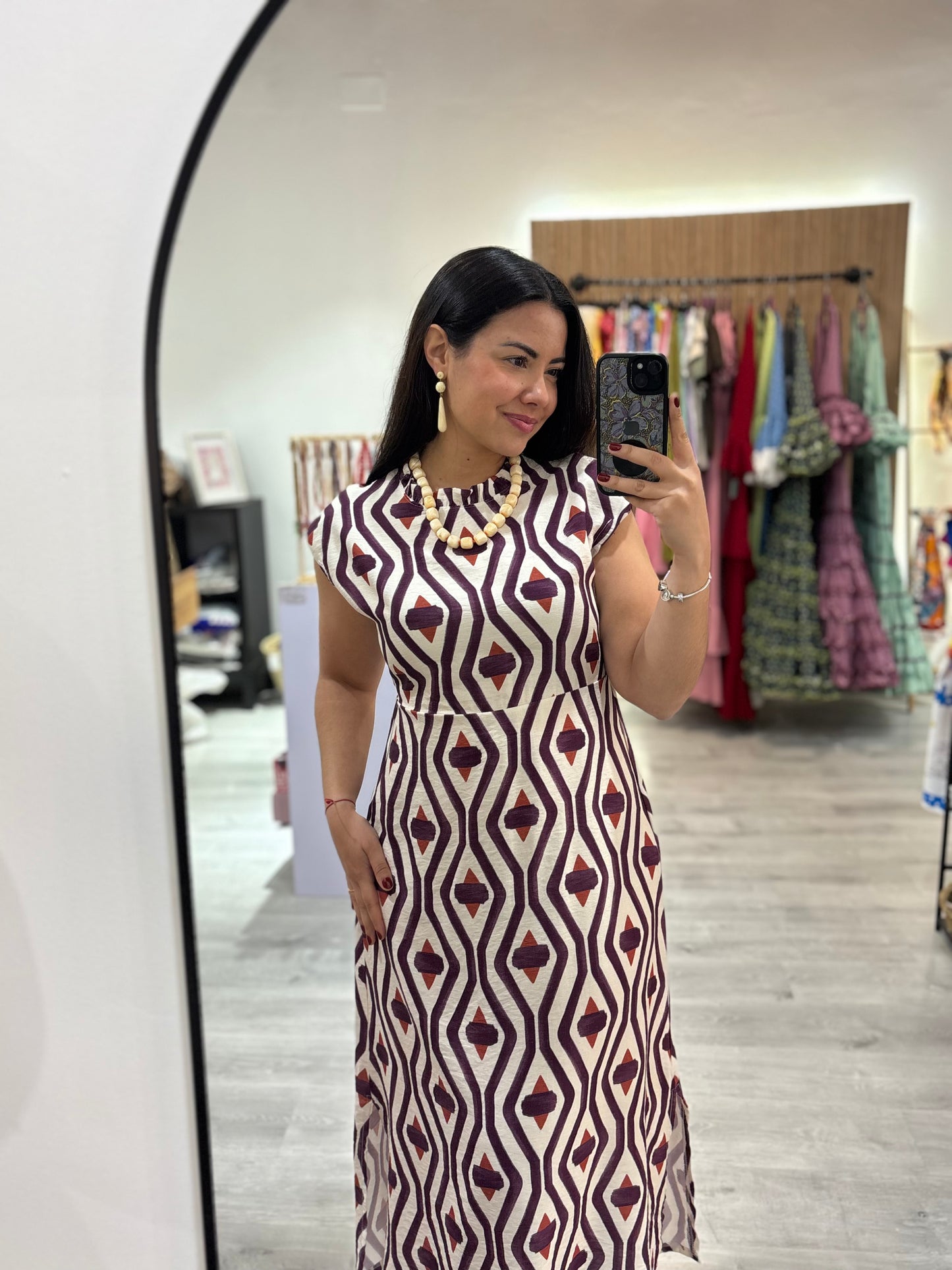 Vestido estampado geométrico malva