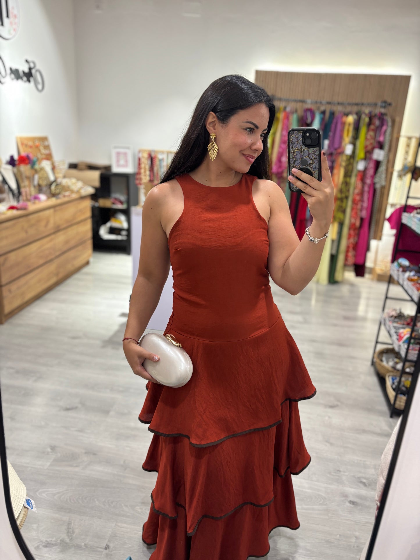 Vestido volante teja