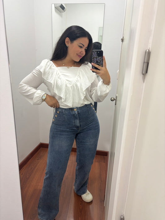 Blusa volante blanco