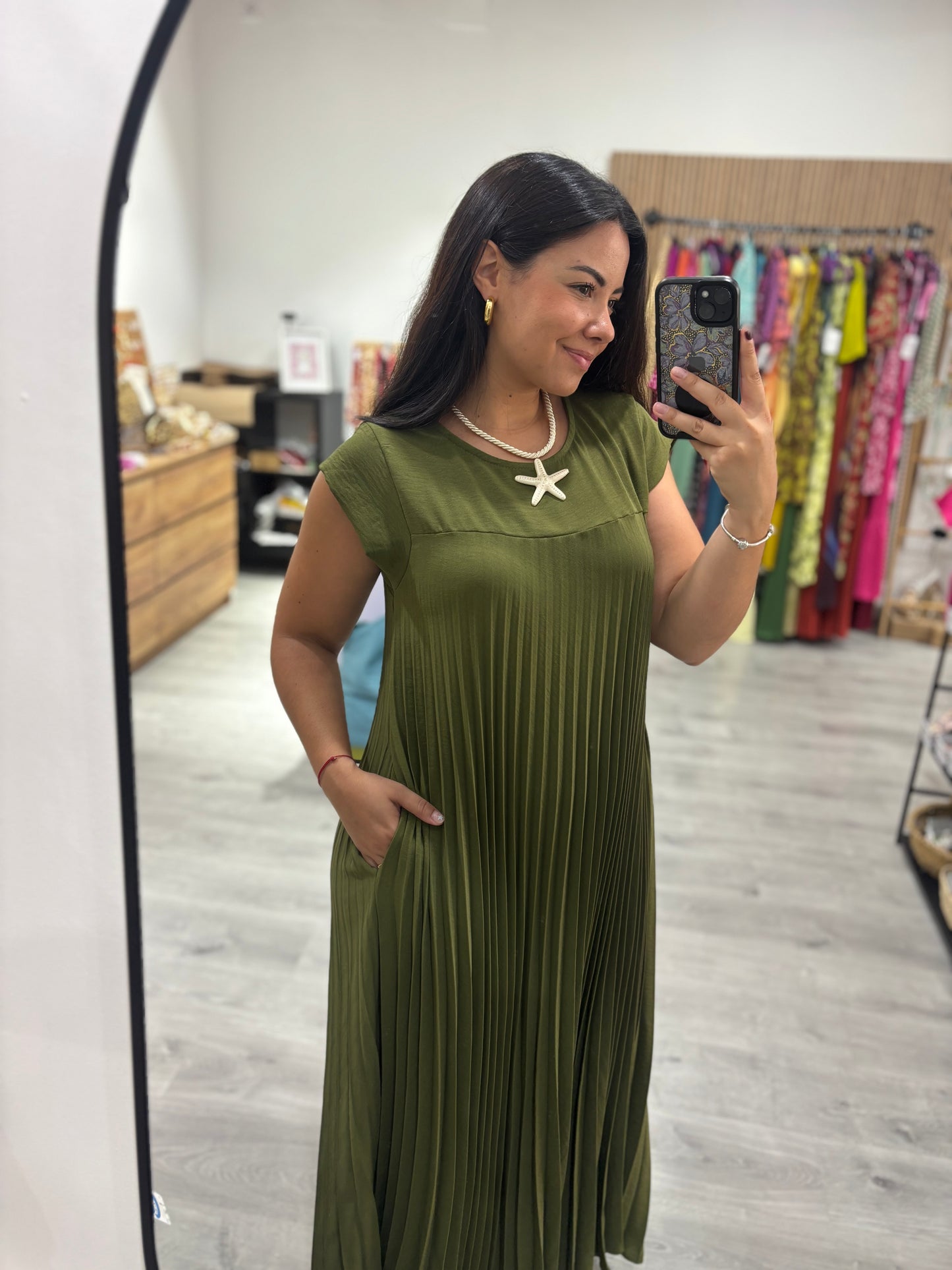 Vestido plisado verde