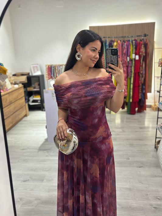 Vestido tul manga malva