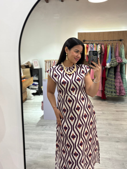 Vestido estampado geométrico malva