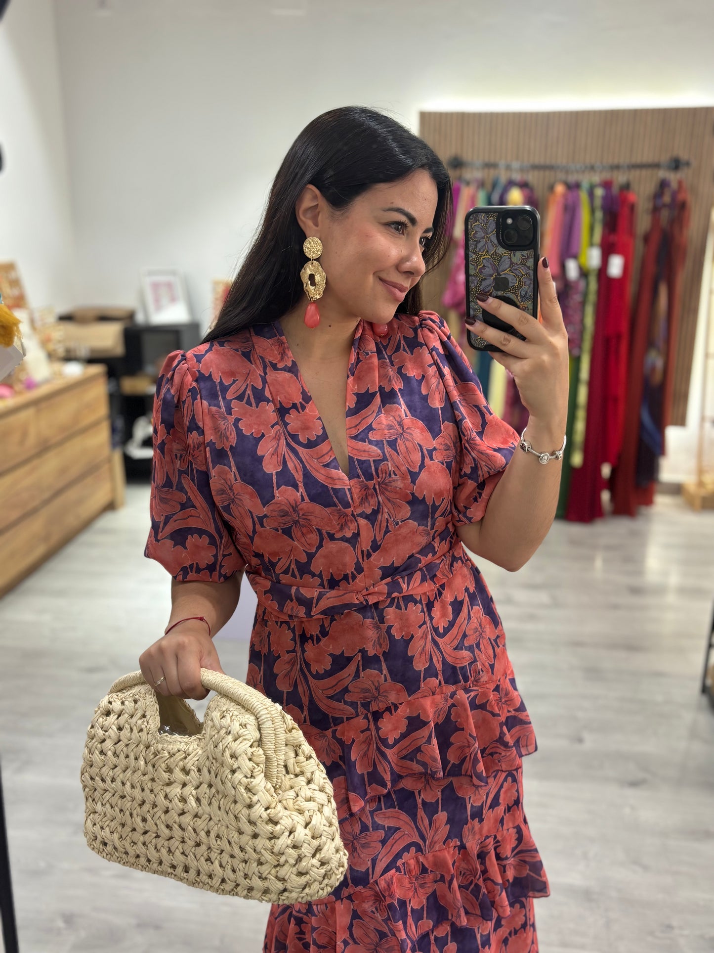 Vestido flor manga malva