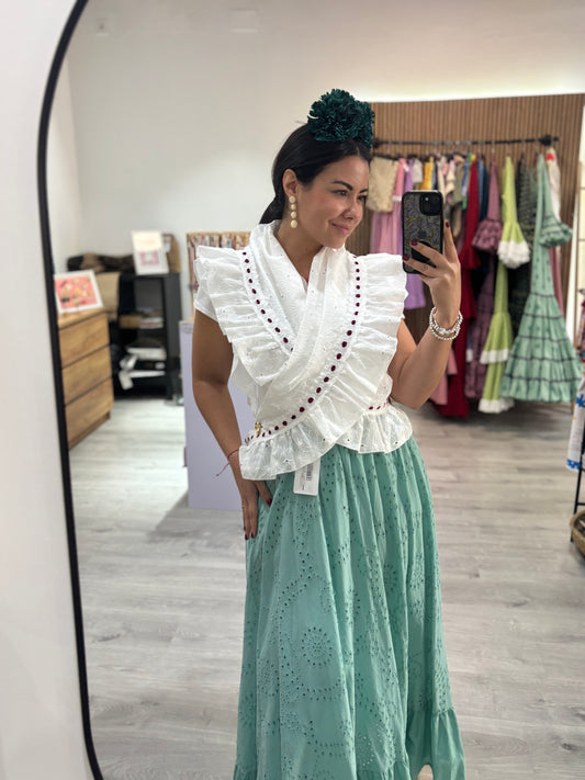 Falda perforada aguamarina