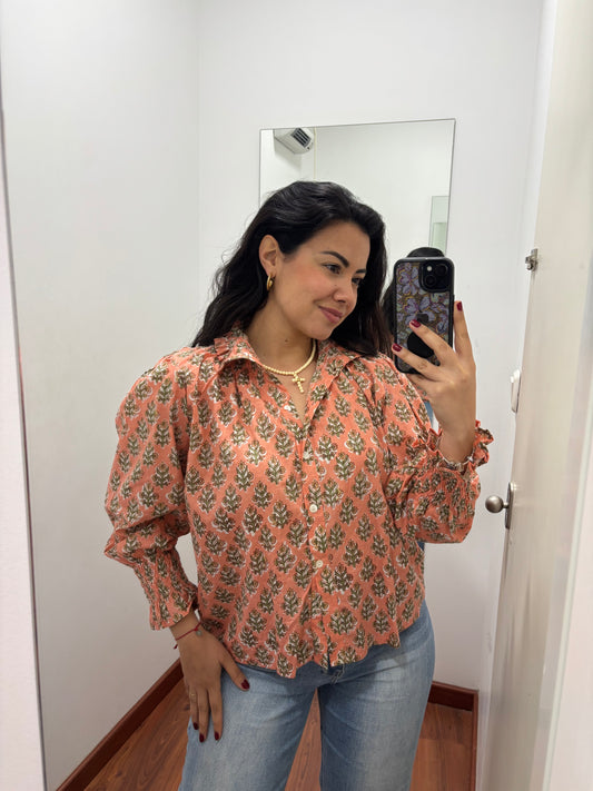 Blusa cuello salmon