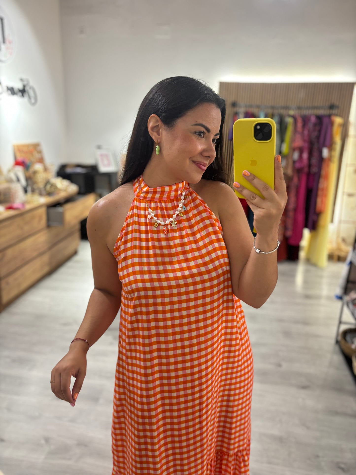 Vestido halter cuadro