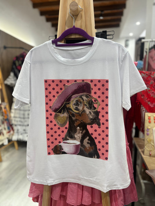 Camiseta salchicha rosa