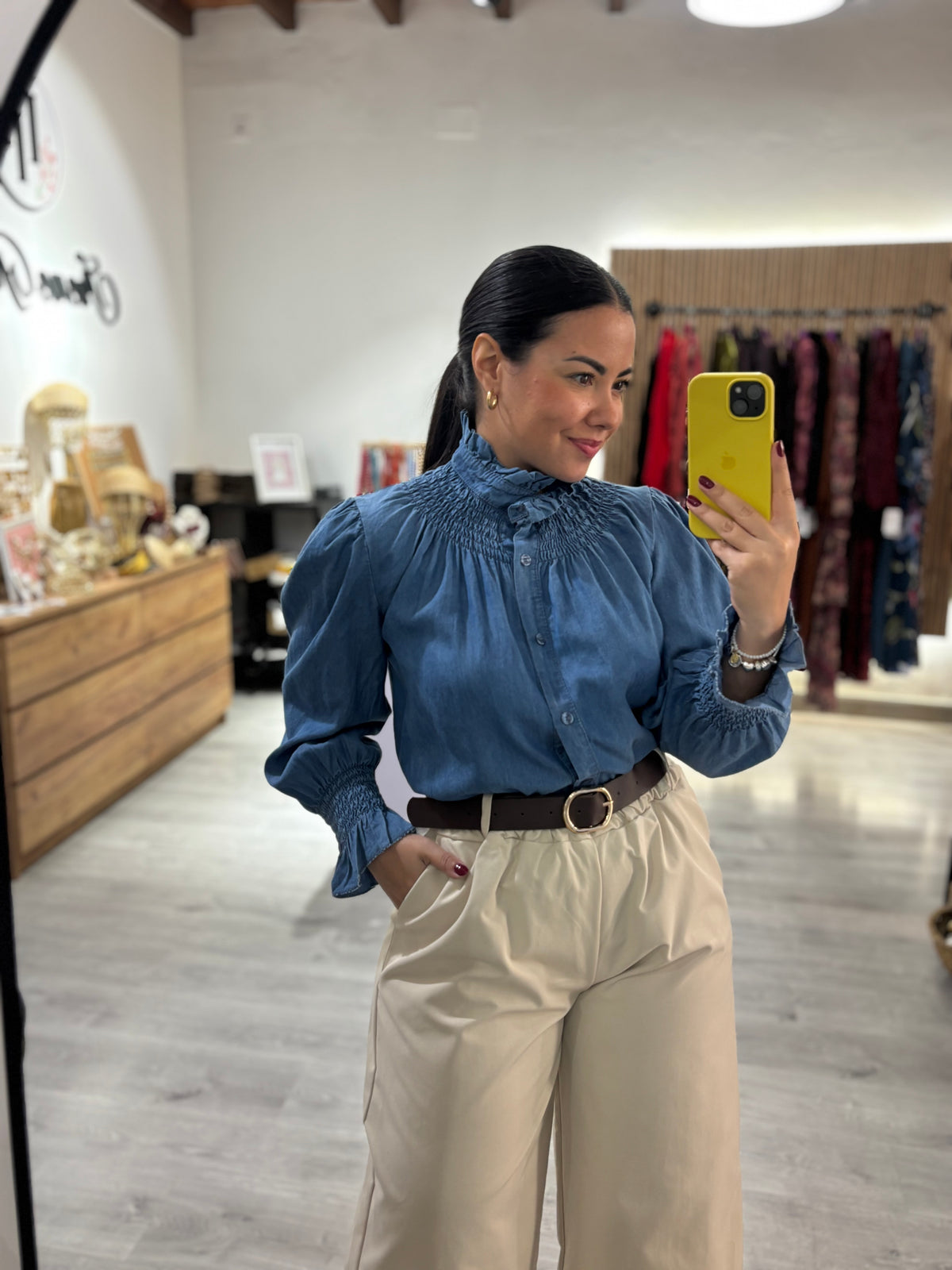 Blusa denim cuello