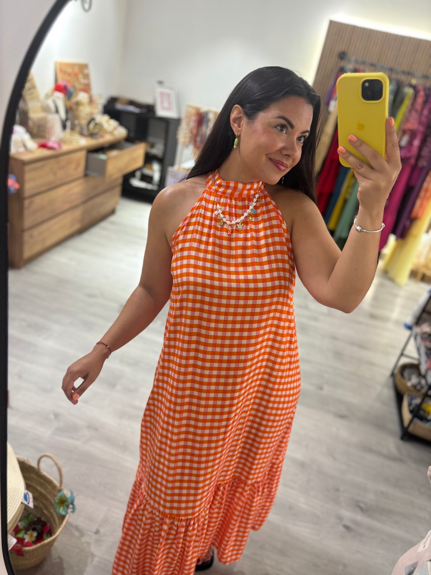 Vestido halter cuadro
