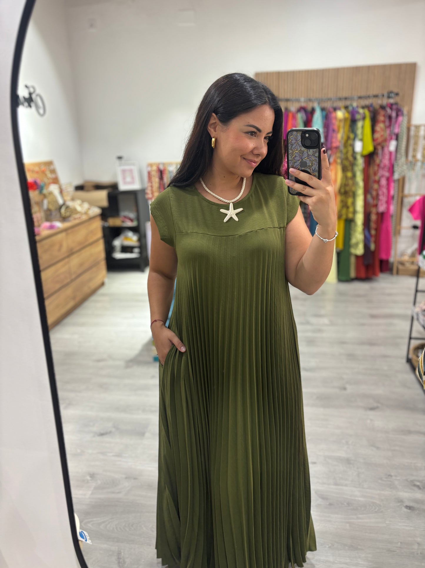 Vestido plisado verde