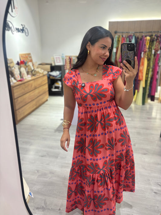 Vestido coral flúor