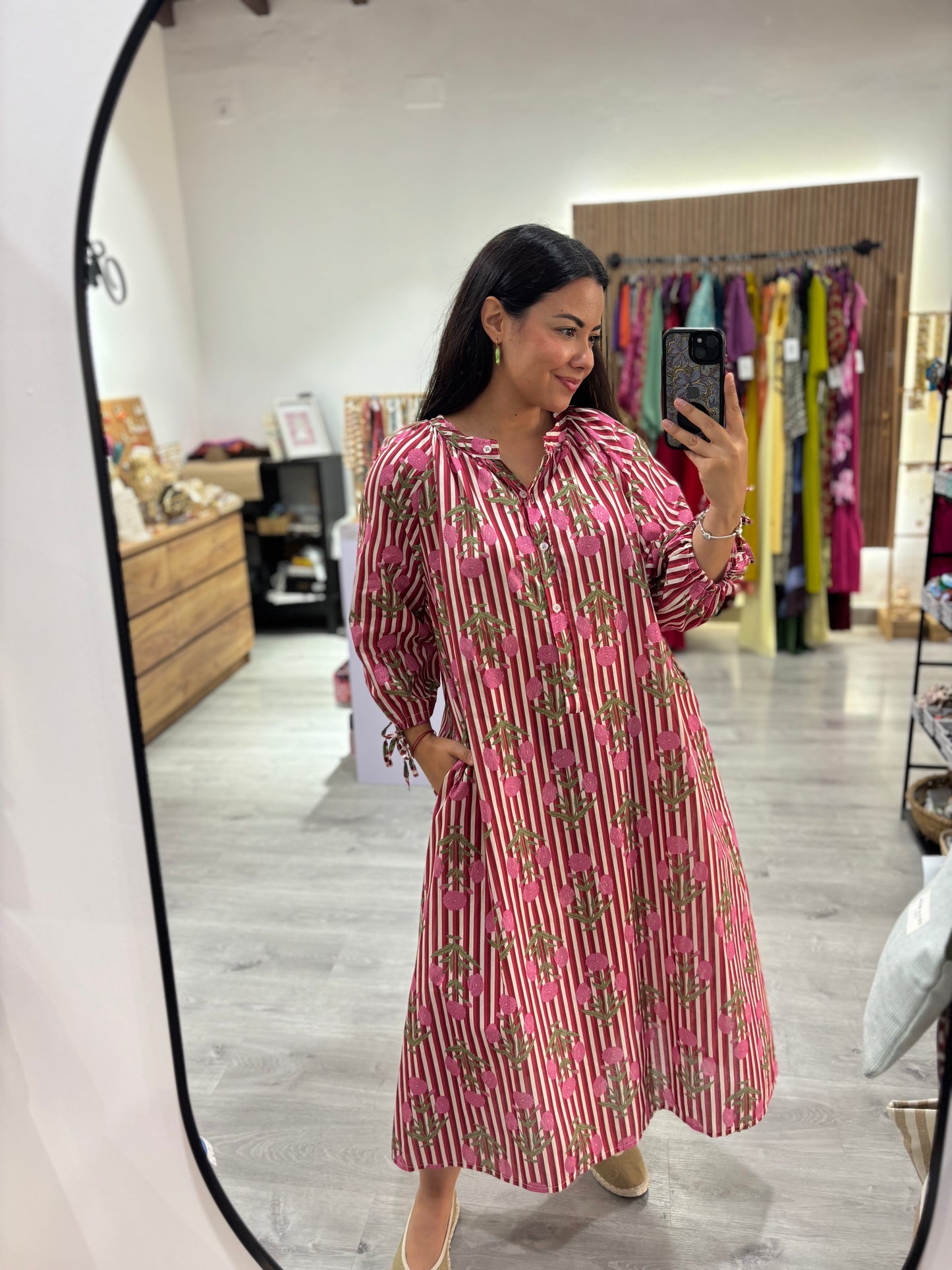 Vestido largo rayas rosa