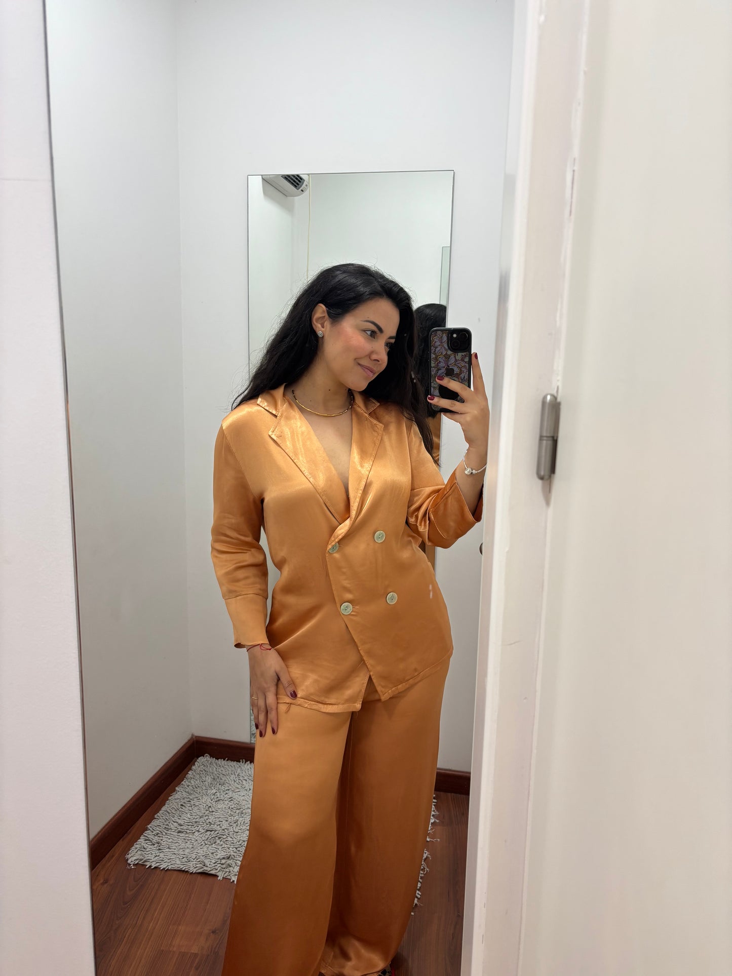 Conjunto raso melocotón