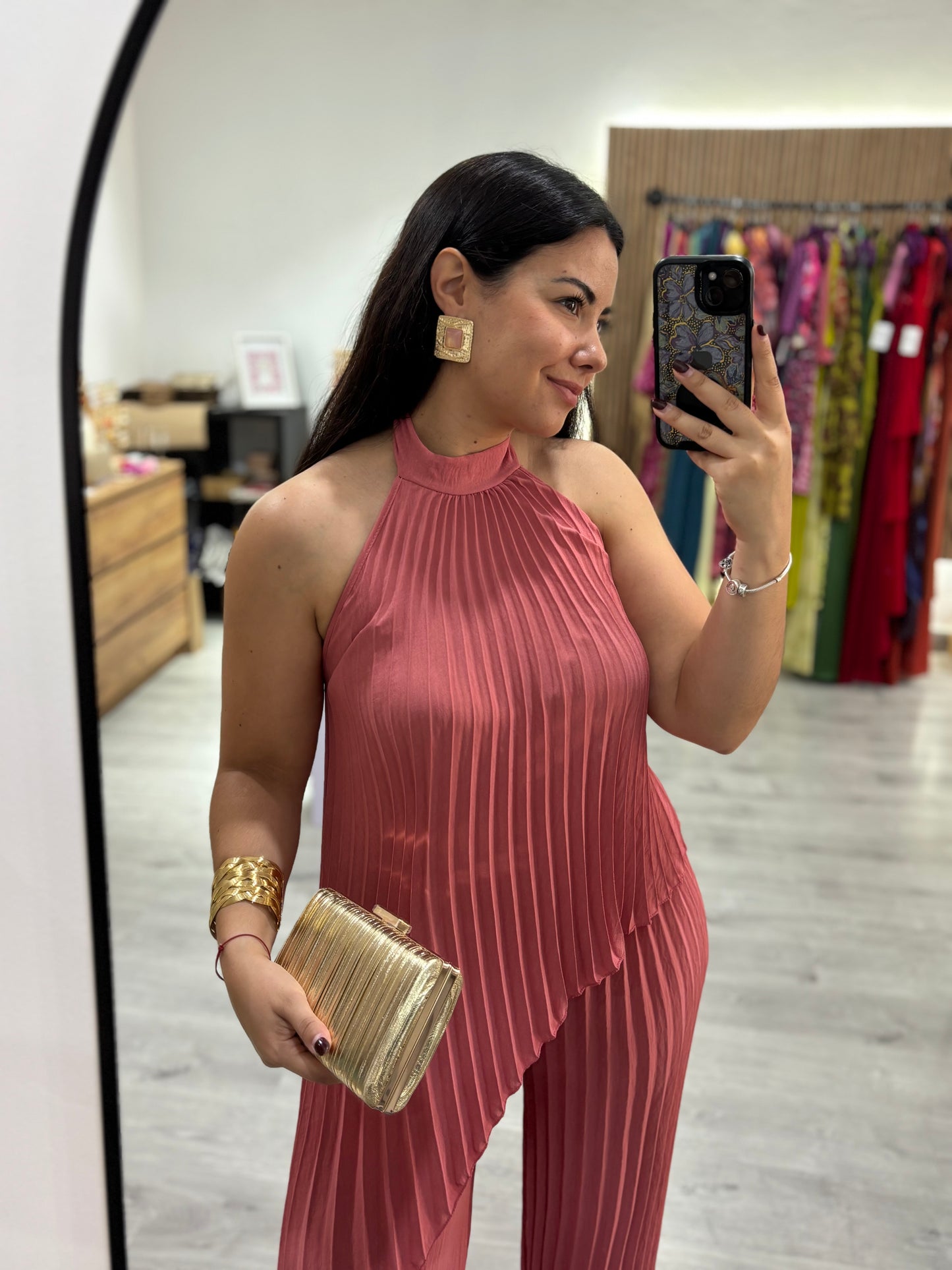 Conjunto plisado rosa