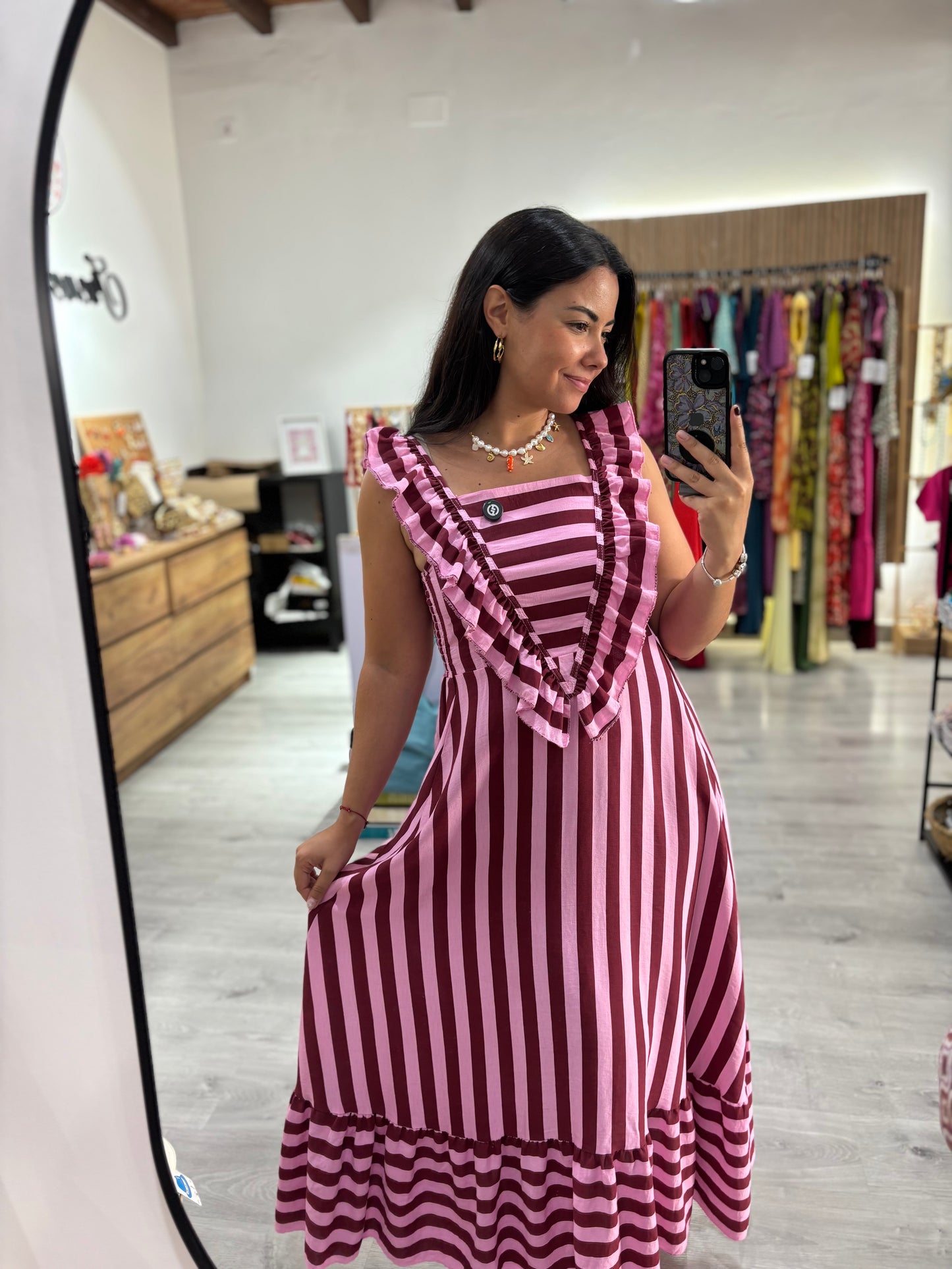 Vestido raya rosa