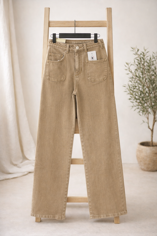 Jeans beig trenzado